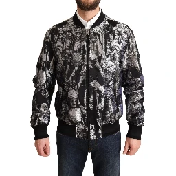 Black Silver Puppi Motive Bomber Jacket