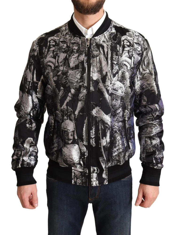 Black Silver Puppi Motive Bomber Jacket