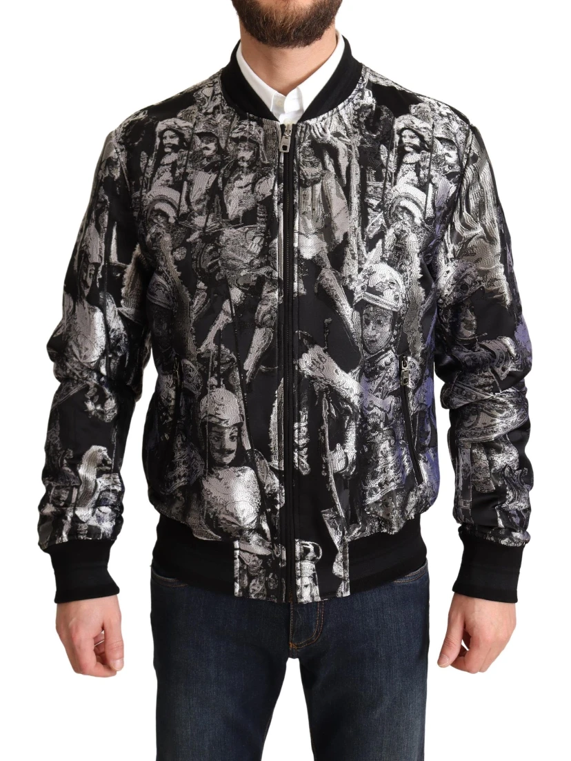 Black Silver Puppi Motive Bomber Jacket