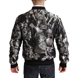 Black Silver Puppi Motive Bomber Jacket