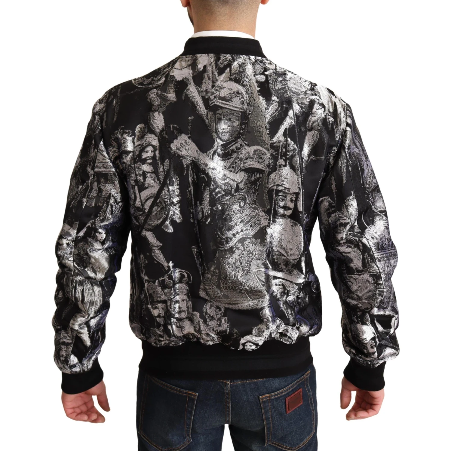 Black Silver Puppi Motive Bomber Jacket