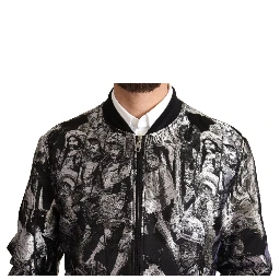 Black Silver Puppi Motive Bomber Jacket