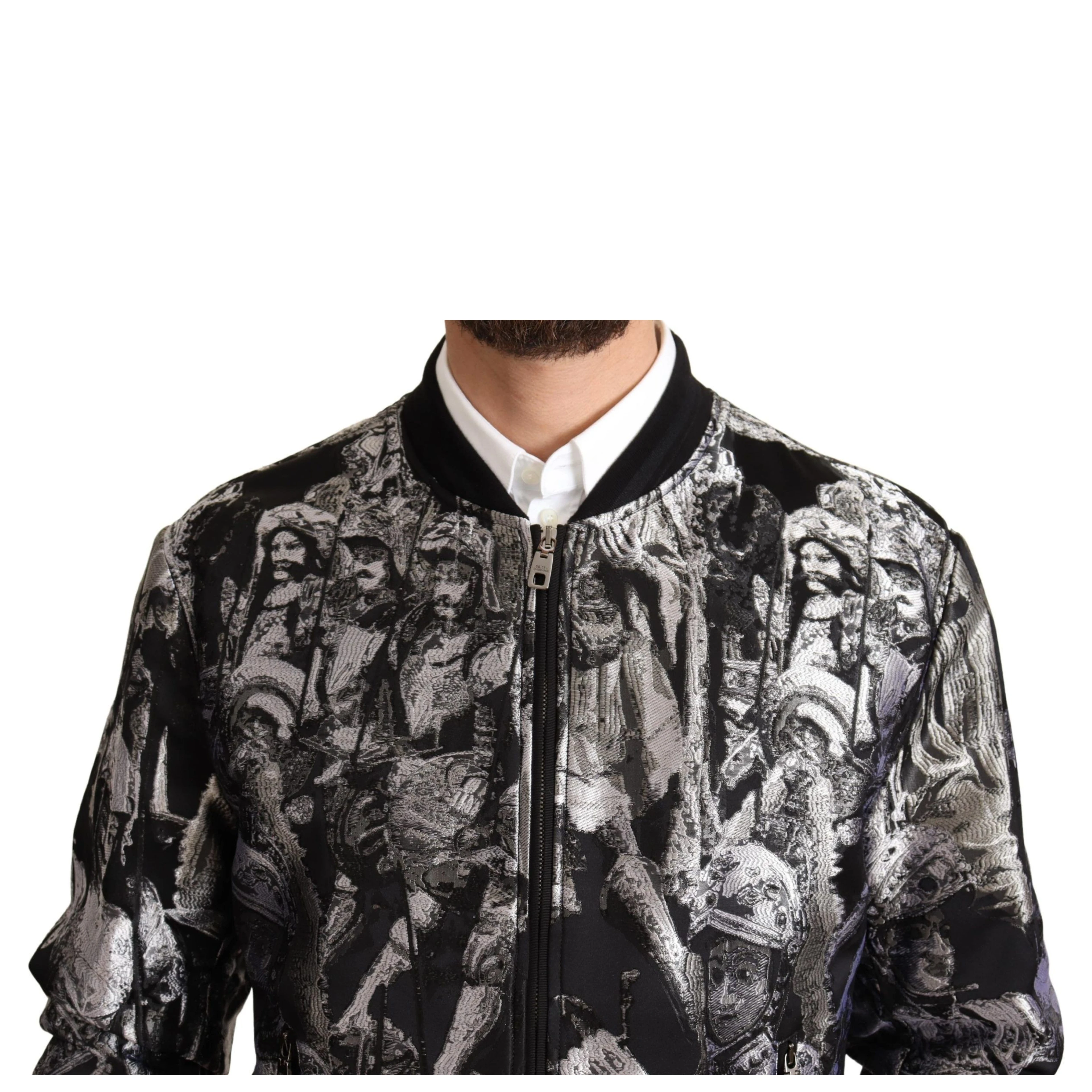 Black Silver Puppi Motive Bomber Jacket