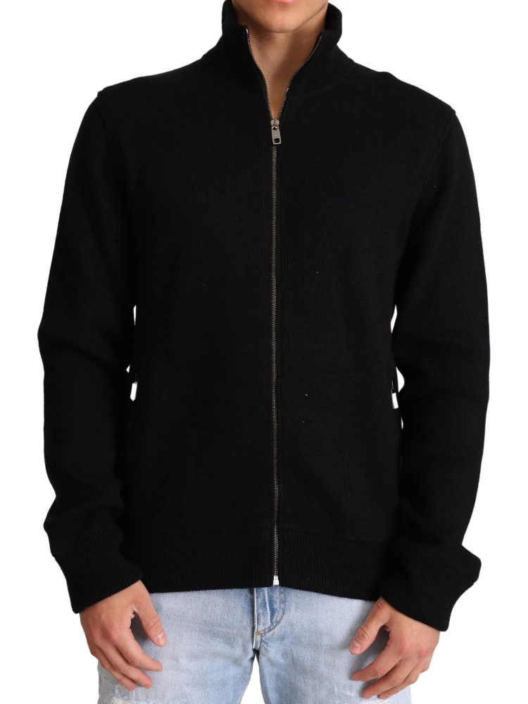 Black Cashmere Zipper Mens Sweater