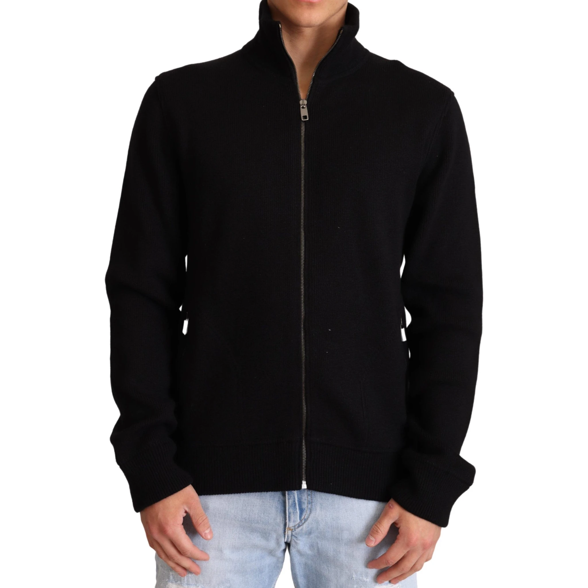 Black Cashmere Zipper Mens Sweater