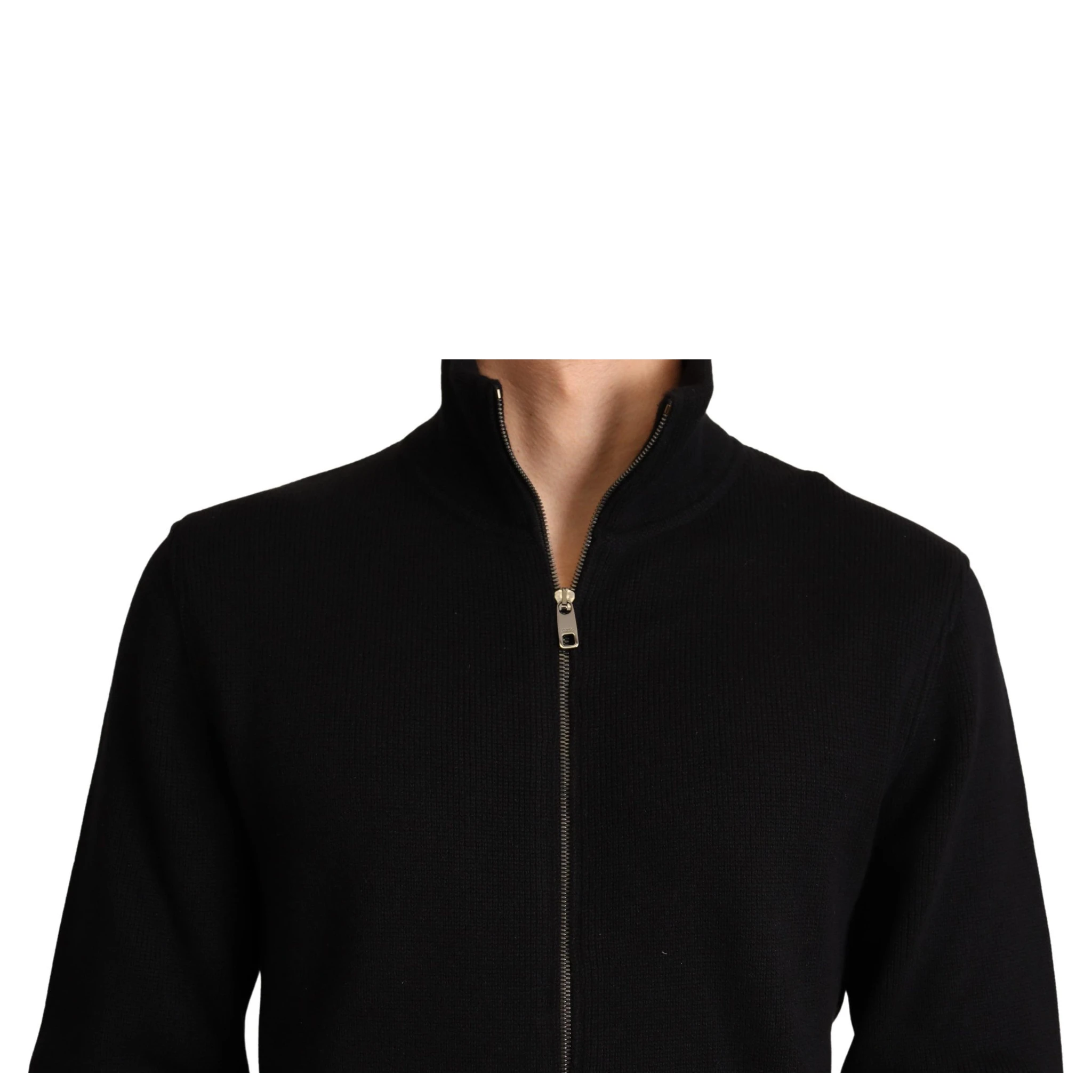 Black Cashmere Zipper Mens Sweater