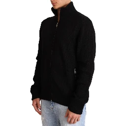 Black Cashmere Zipper Mens Sweater