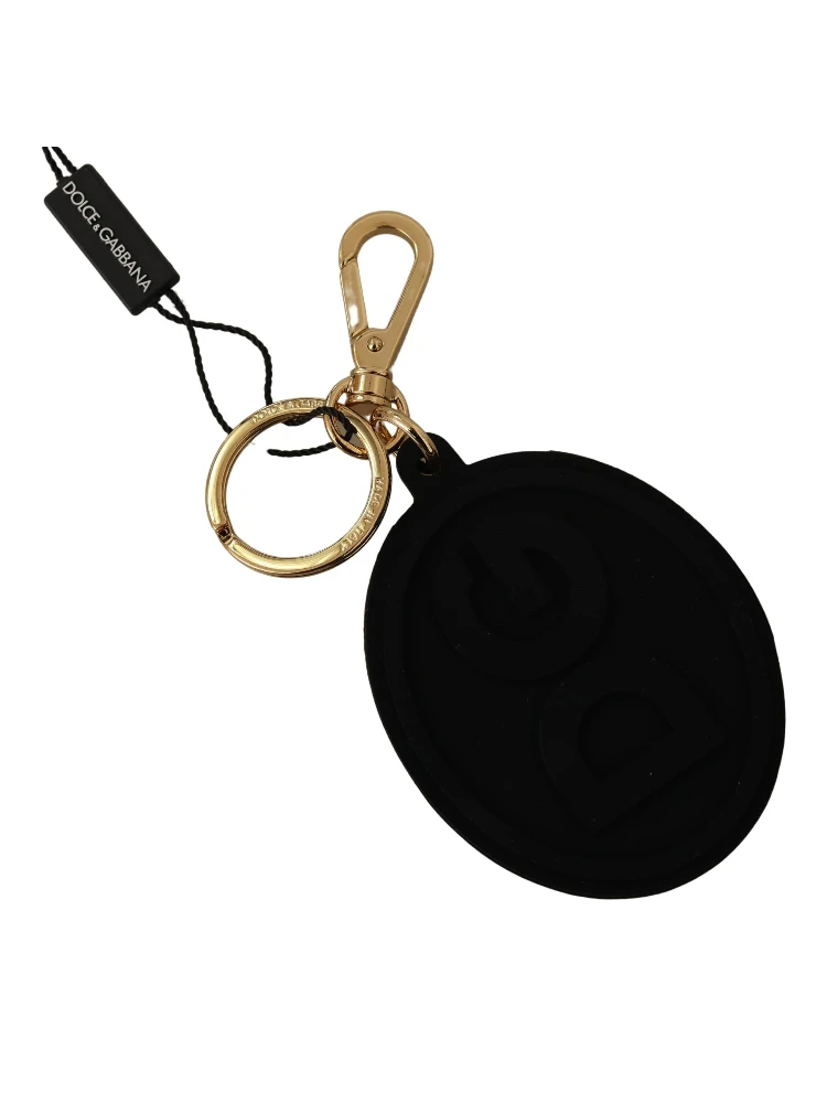 Black Rubber DG Logo Gold Brass Metal Keyring Keychain