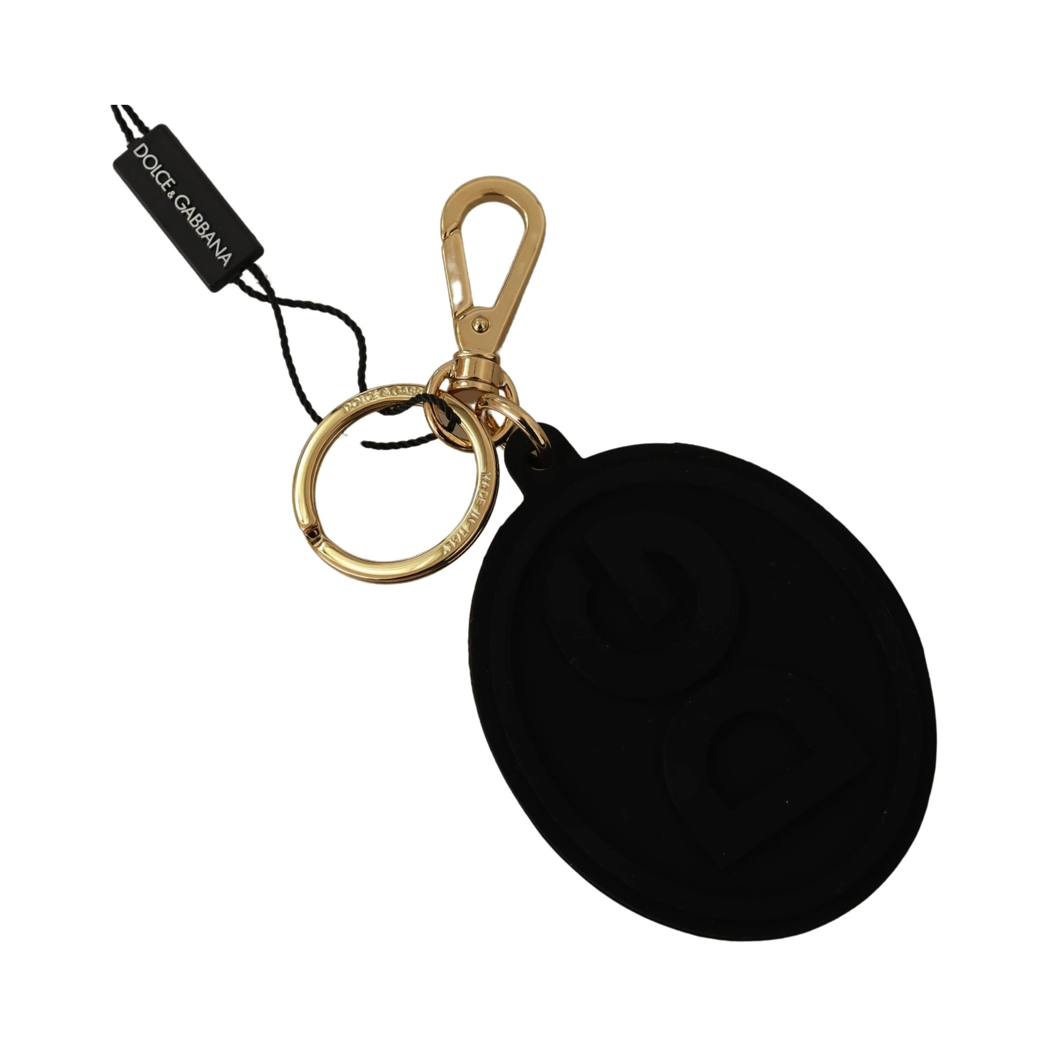 Black Rubber DG Logo Gold Brass Metal Keyring Keychain