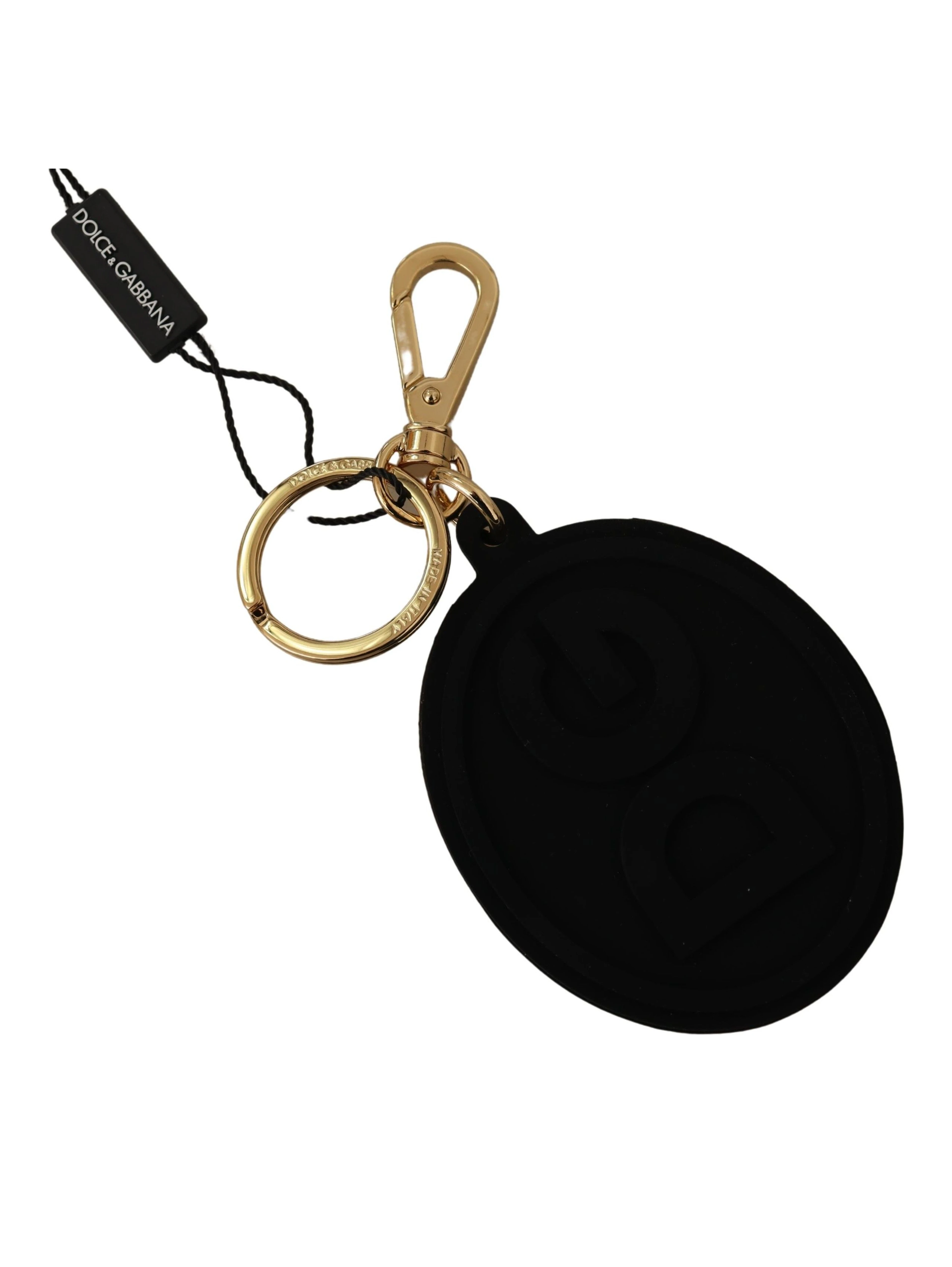 Black Rubber DG Logo Gold Brass Metal Keyring Keychain