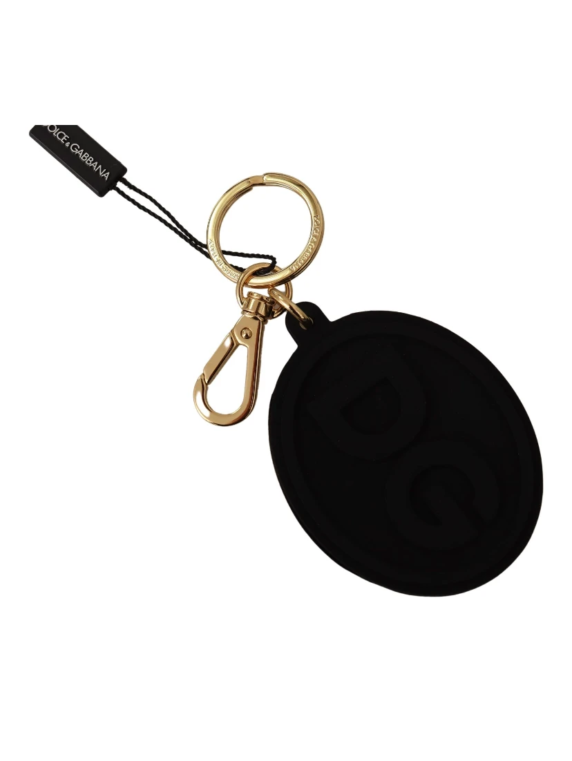 Black Rubber DG Logo Gold Brass Metal Keyring Keychain