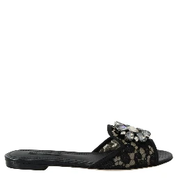 Black Taormina Lace Slides Crystals Flats Shoes