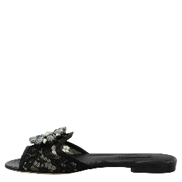 Black Taormina Lace Slides Crystals Flats Shoes