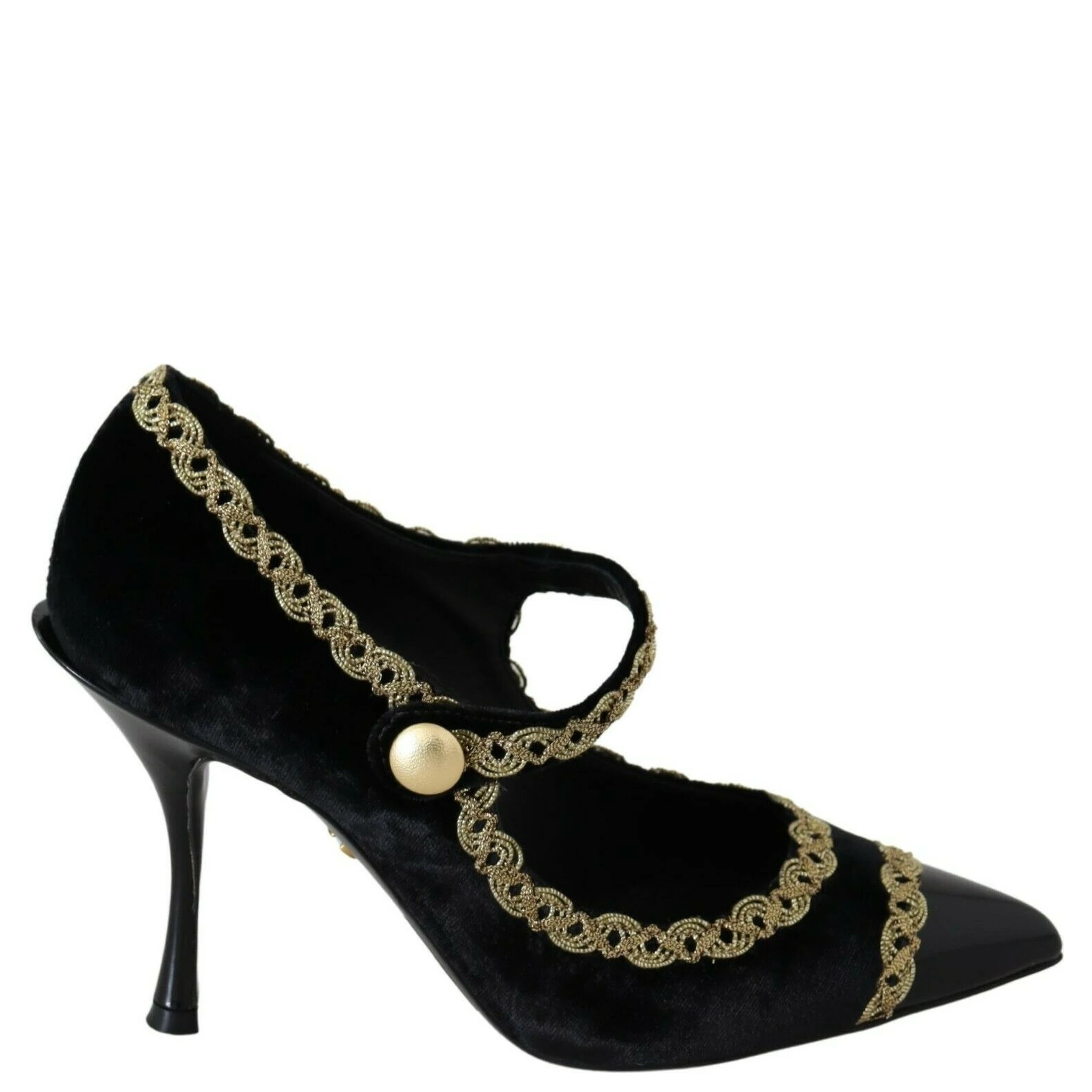 Black Embellished Velvet Mary Jane Pumps Shoes