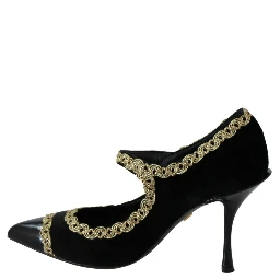 Black Embellished Velvet Mary Jane Pumps Shoes