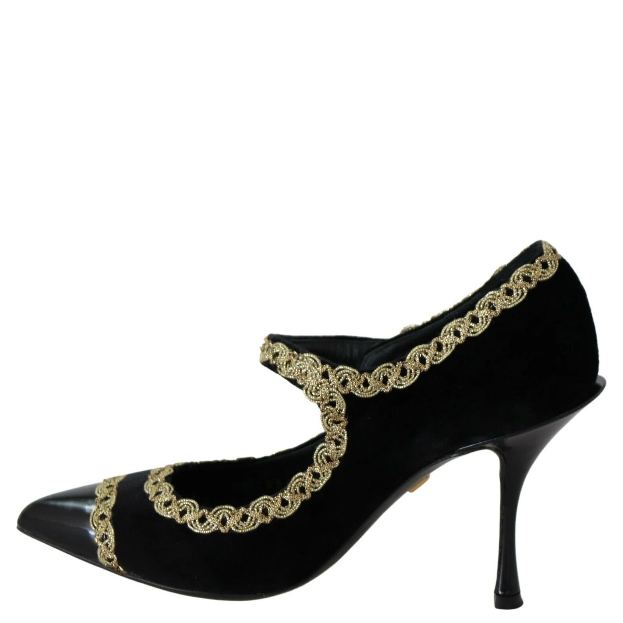 Black Embellished Velvet Mary Jane Pumps Shoes