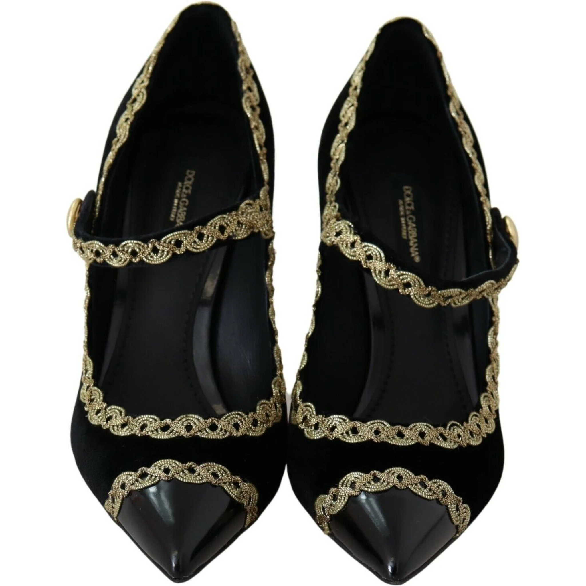 Black Embellished Velvet Mary Jane Pumps Shoes