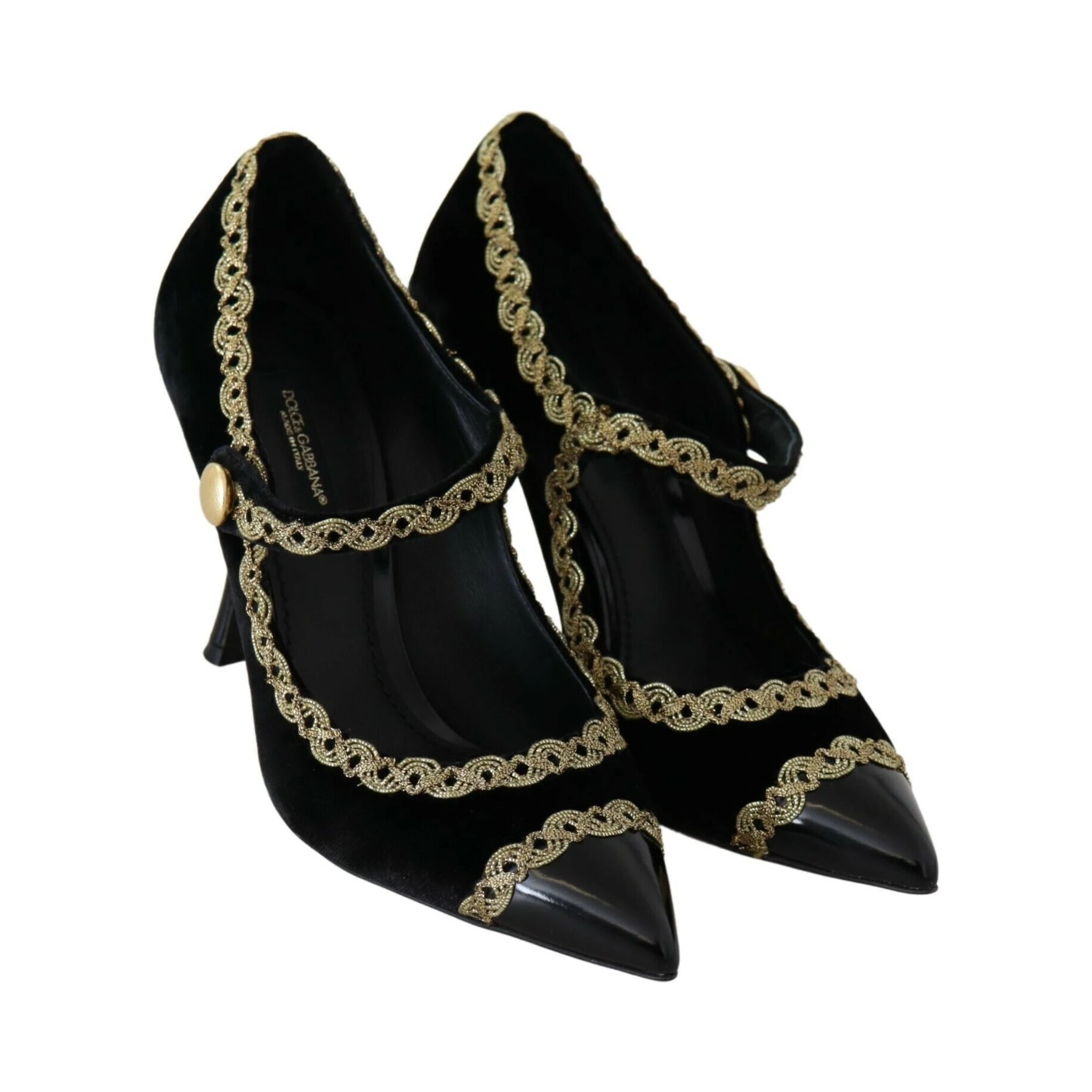 Black Embellished Velvet Mary Jane Pumps Shoes