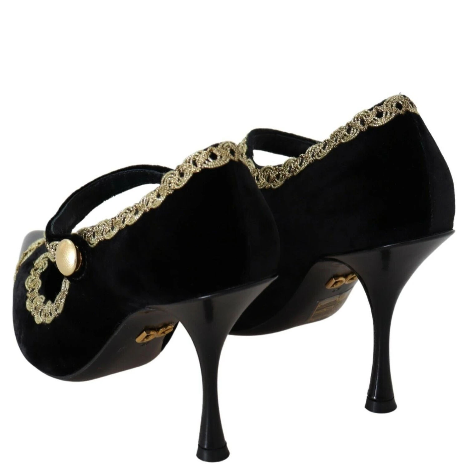 Black Embellished Velvet Mary Jane Pumps Shoes