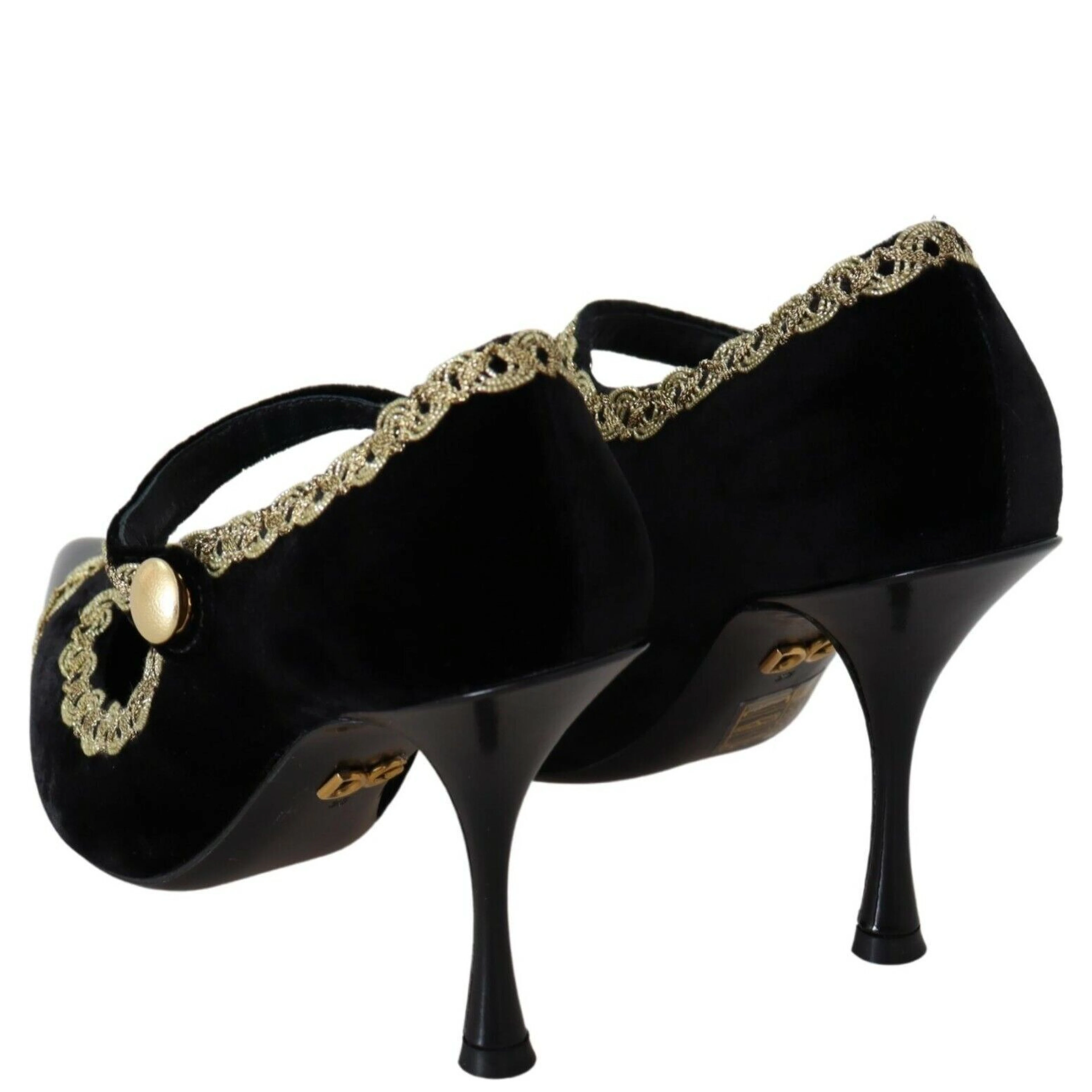 Black Embellished Velvet Mary Jane Pumps Shoes