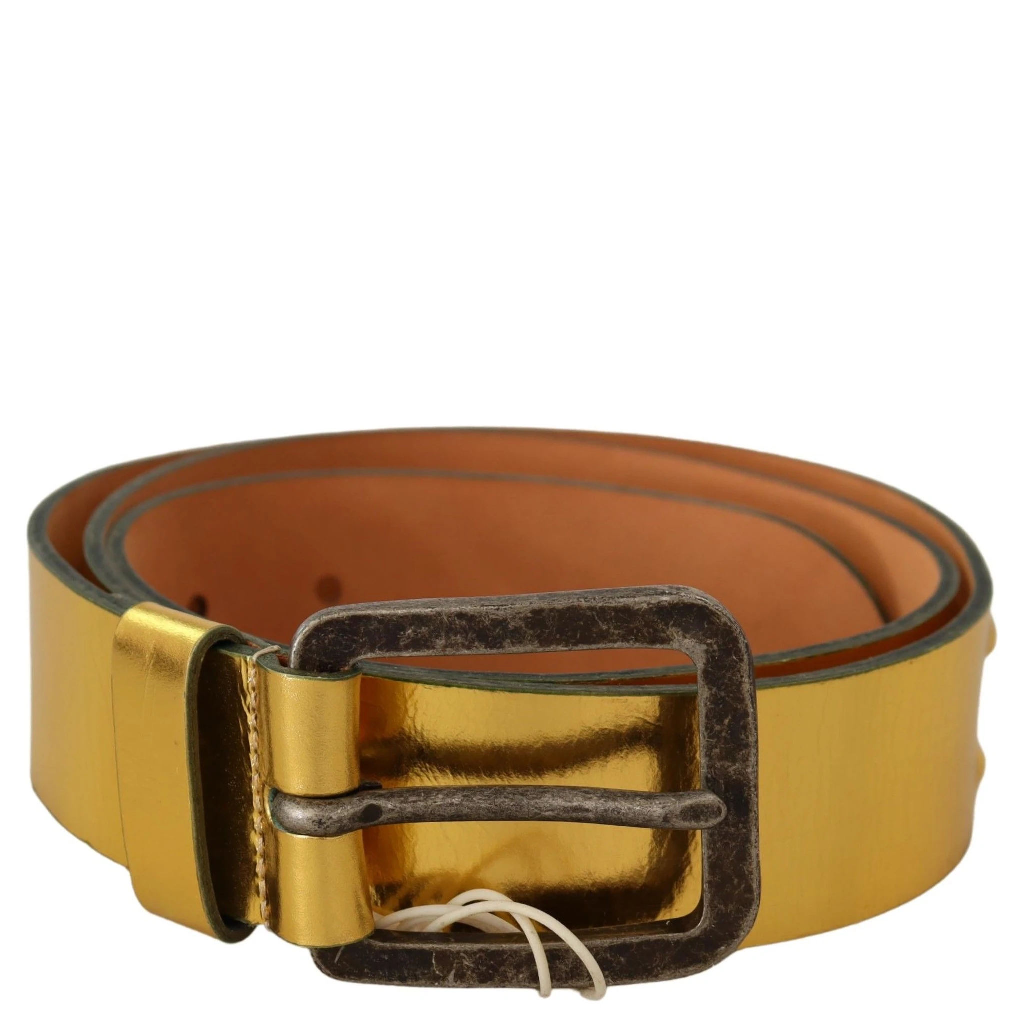 Gold Genuine Leather Rustic Silver Buckle Waist Belt