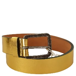 Gold Genuine Leather Rustic Silver Buckle Waist Belt
