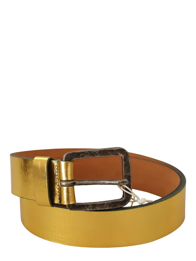 Gold Genuine Leather Rustic Silver Buckle Waist Belt