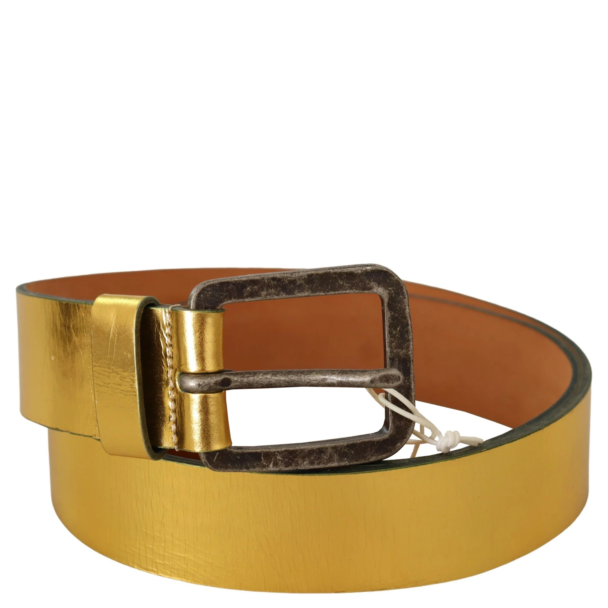 Gold Genuine Leather Rustic Silver Buckle Waist Belt
