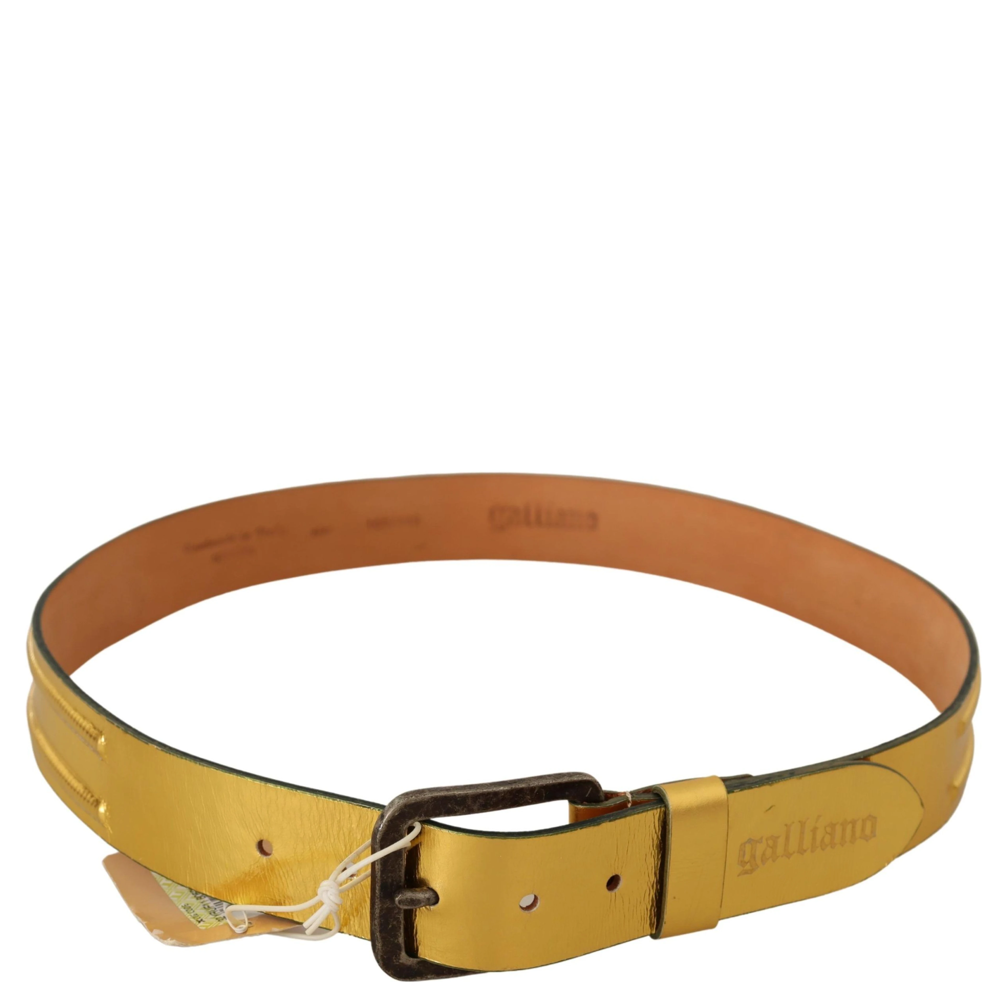Gold Genuine Leather Rustic Silver Buckle Waist Belt