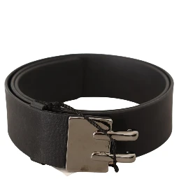 Black Leather Silver Buckle Waist Belt
