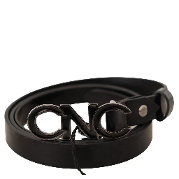 Black Leather Letter Logo Buckle Belt