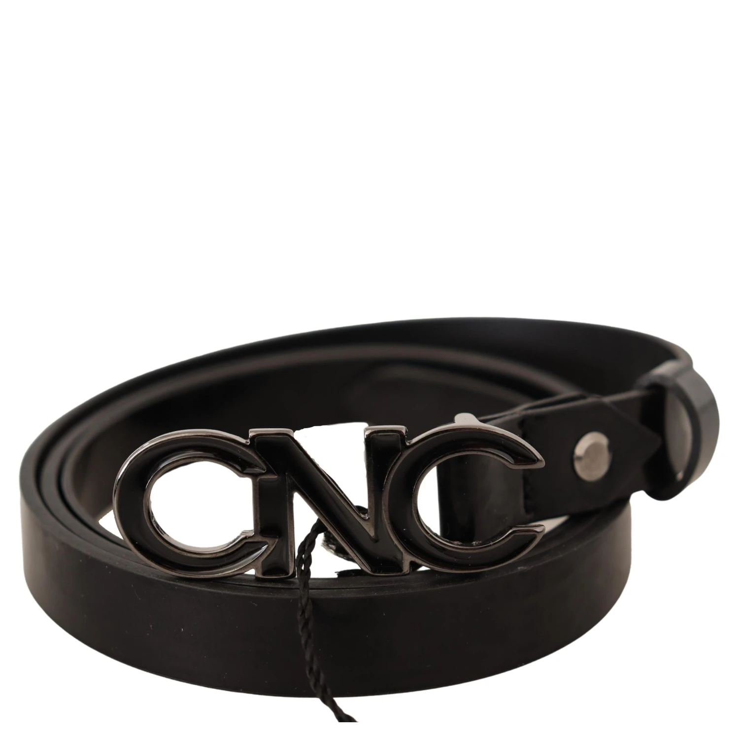 Black Leather Letter Logo Buckle Belt