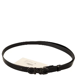 Black Leather Letter Logo Buckle Belt