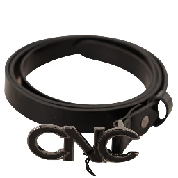 Black Leather Letter Logo Buckle Belt