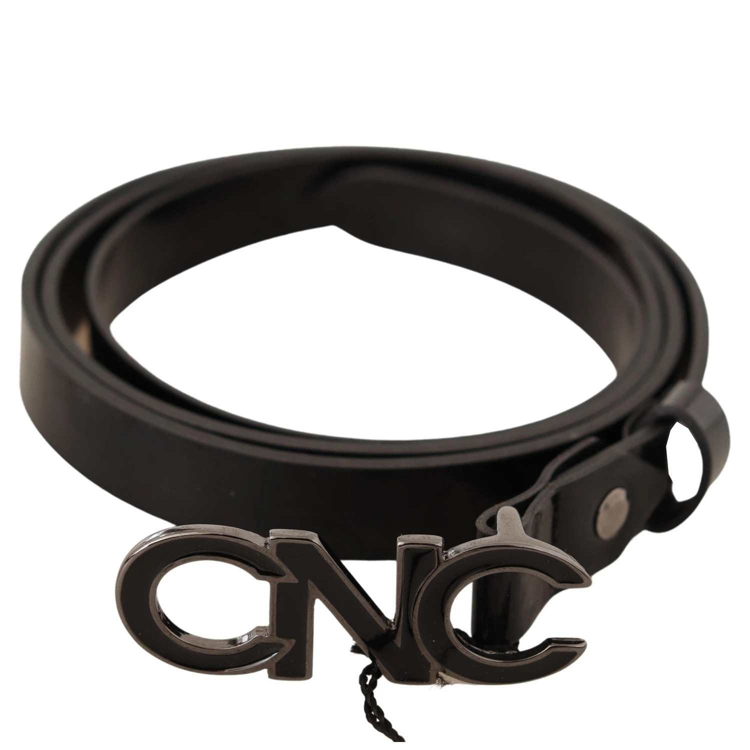 Black Leather Letter Logo Buckle Belt