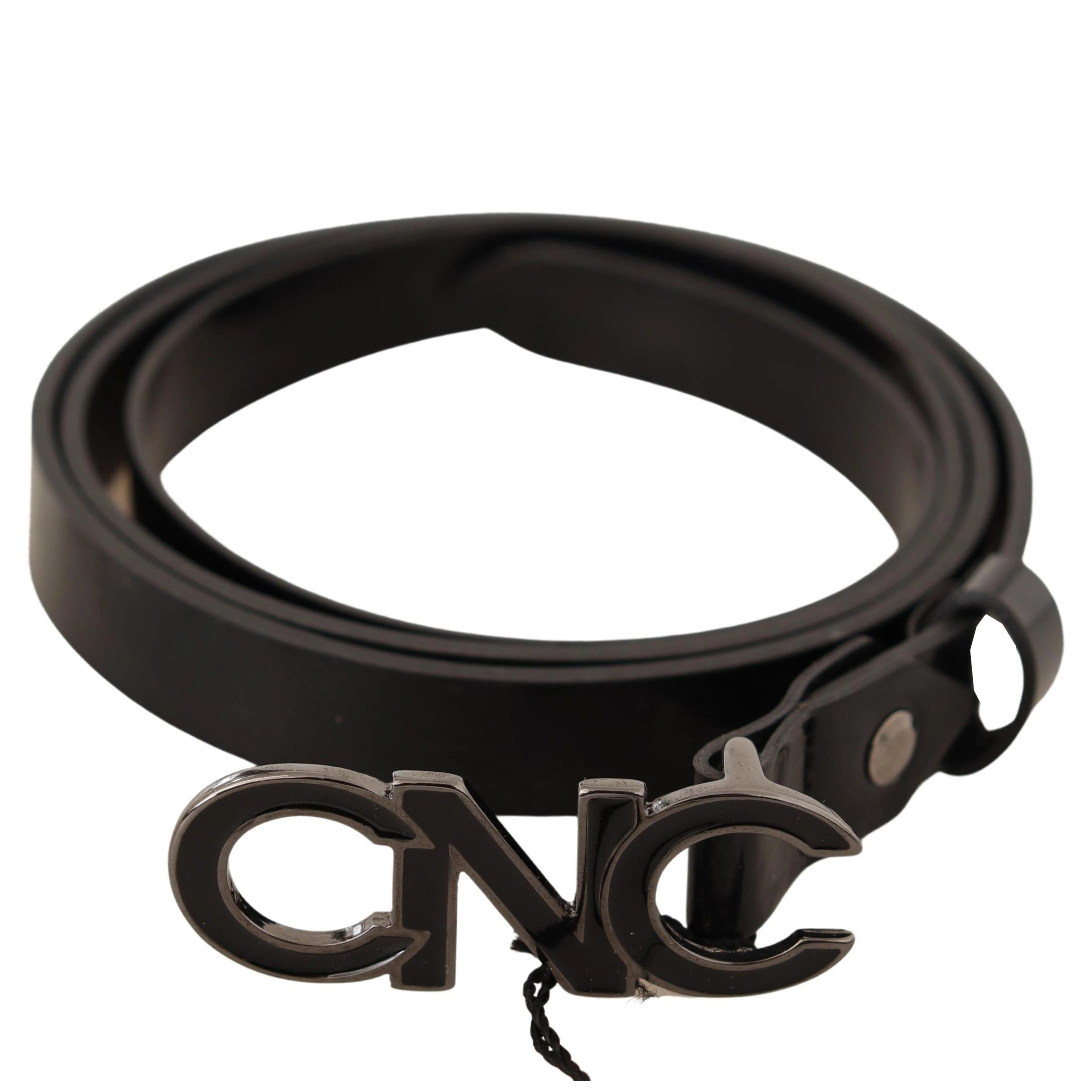 Black Leather Letter Logo Buckle Belt