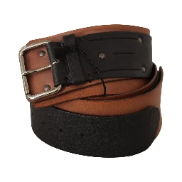 Black Brown Leather Silver Buckle