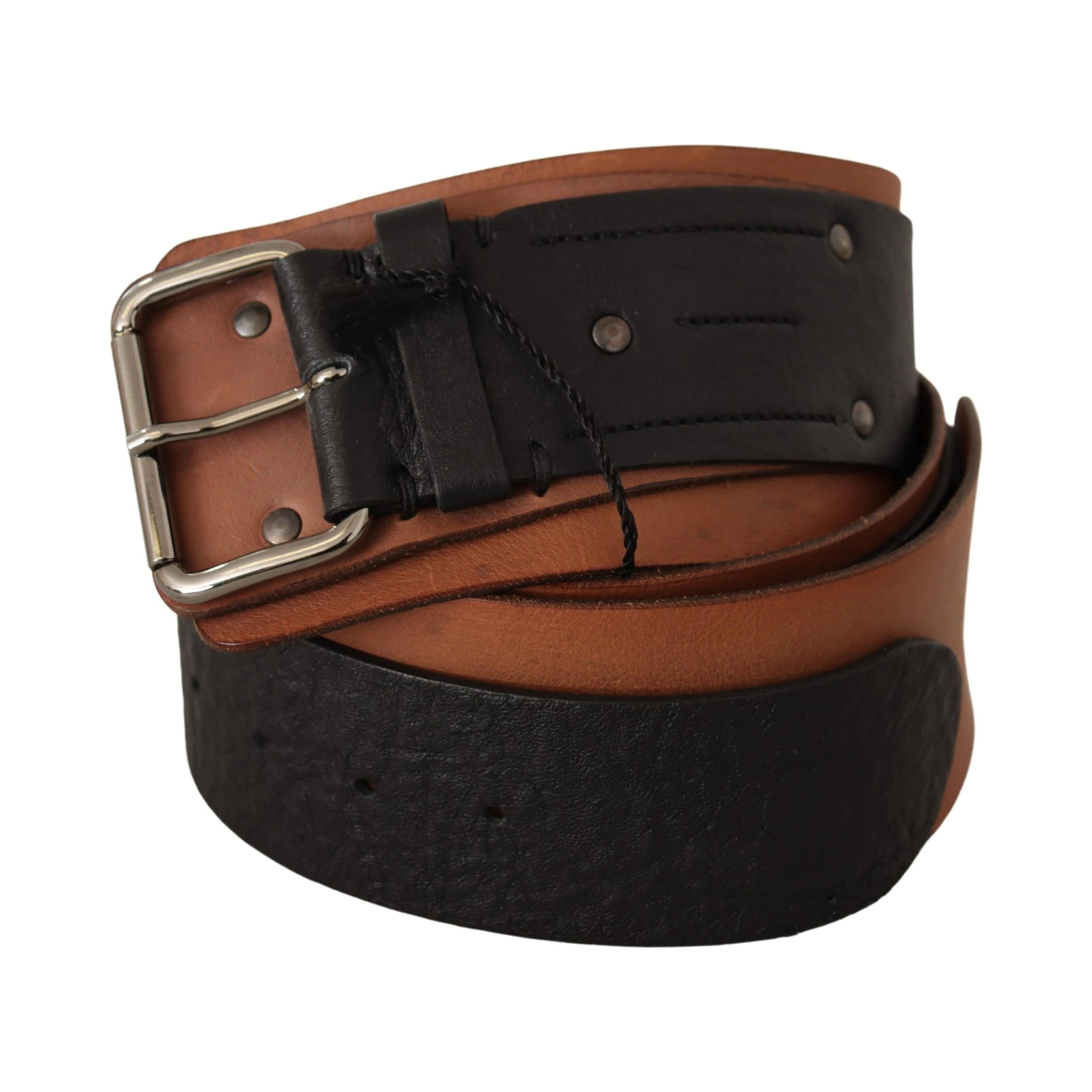 Black Brown Leather Silver Buckle