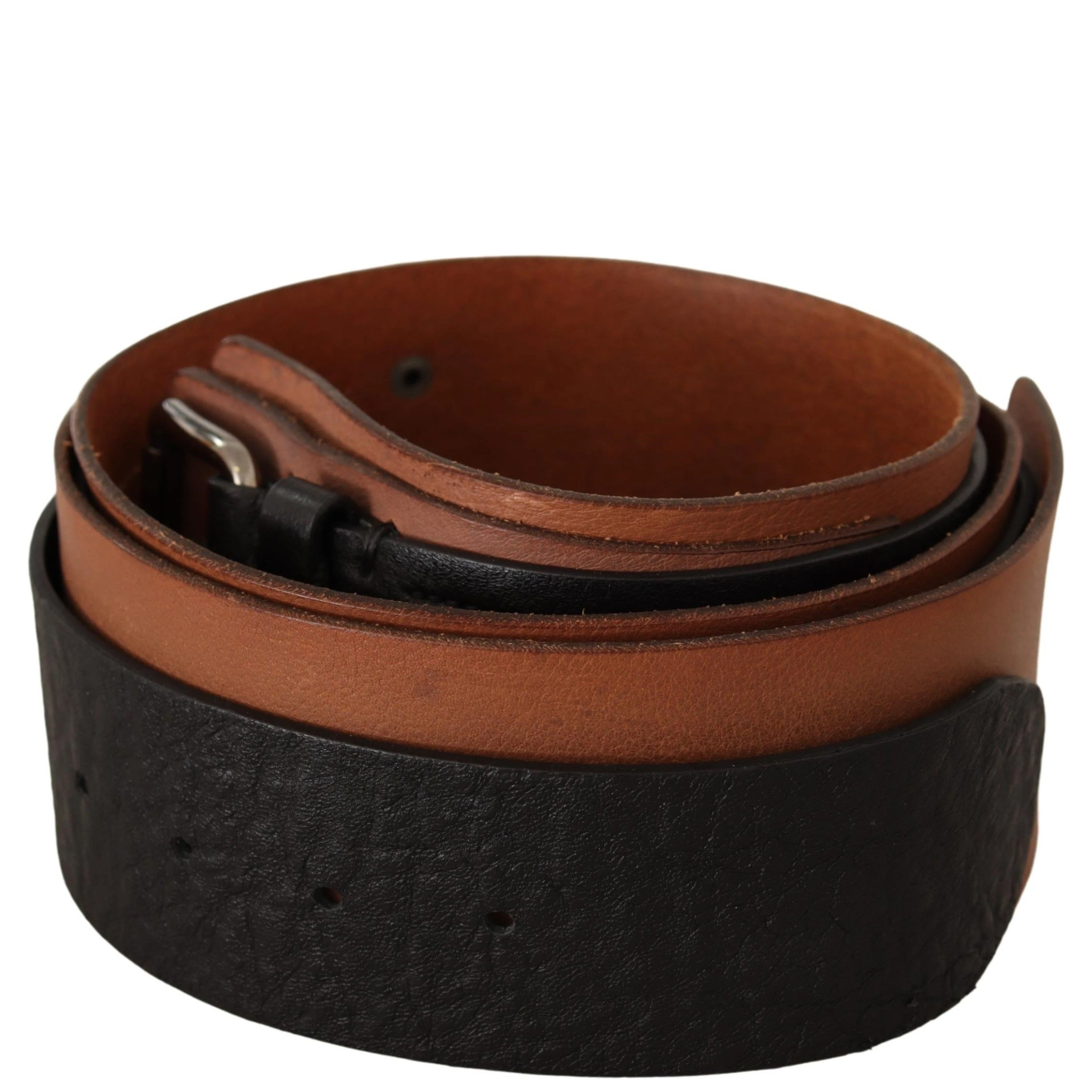 Black Brown Leather Silver Buckle