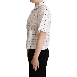 White Polka Dot Cotton Collared Shirt Top