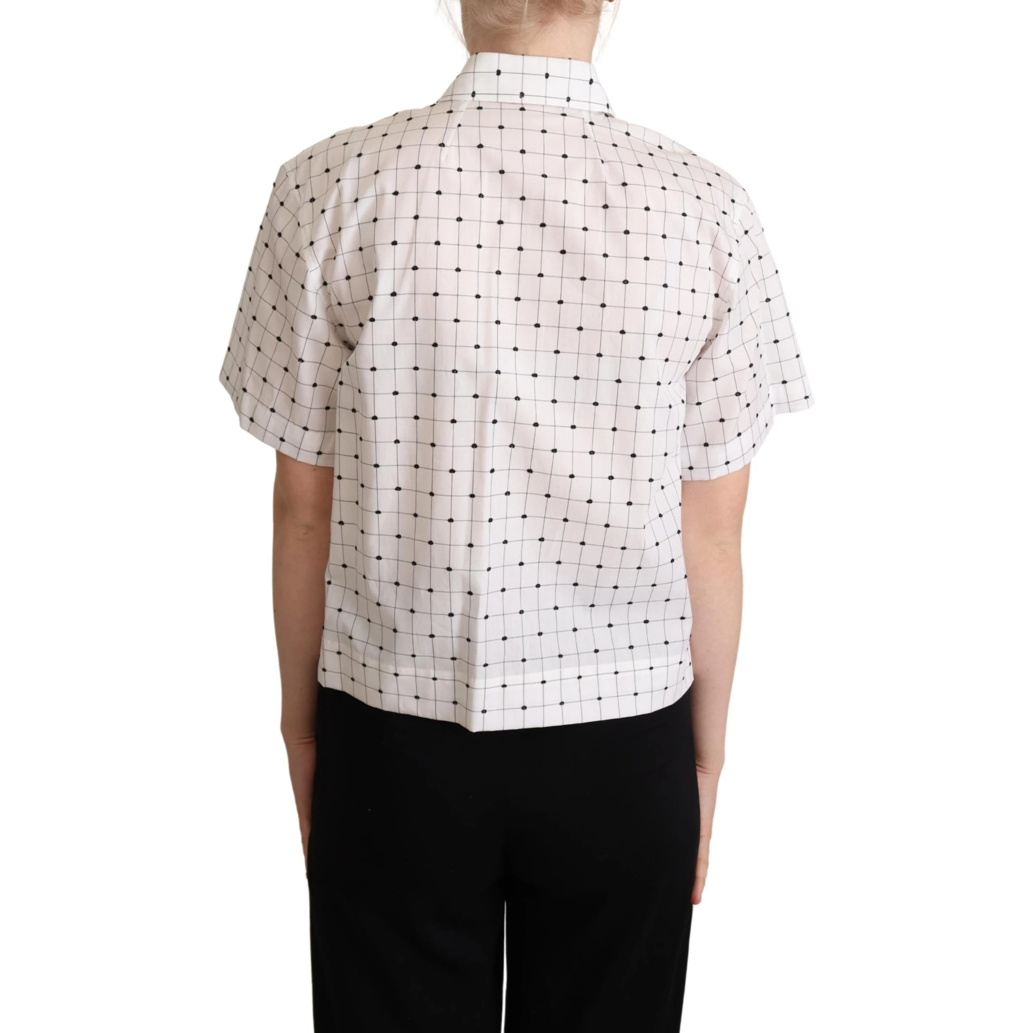 White Polka Dot Cotton Collared Shirt Top