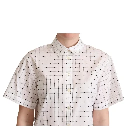 White Polka Dot Cotton Collared Shirt Top