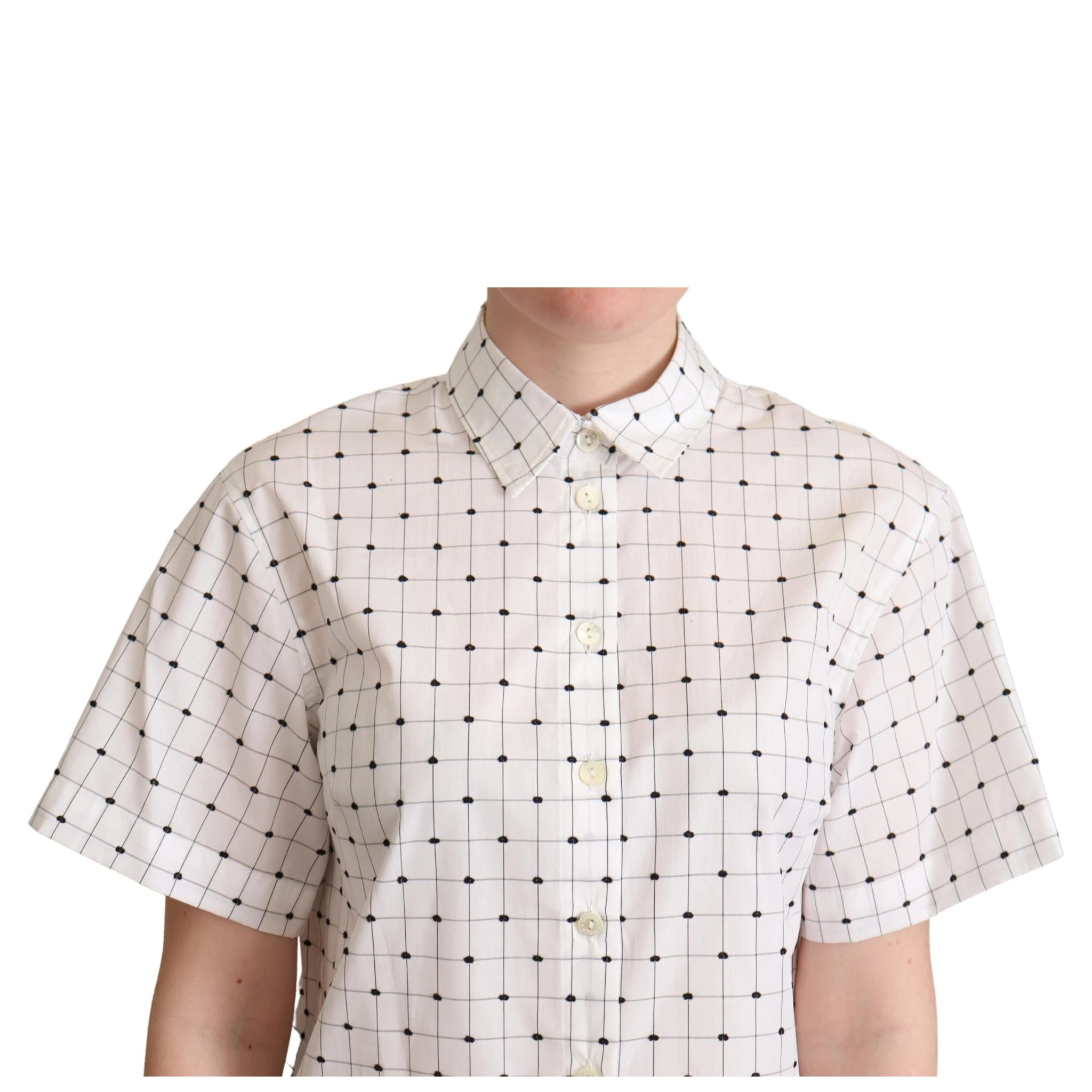 White Polka Dot Cotton Collared Shirt Top