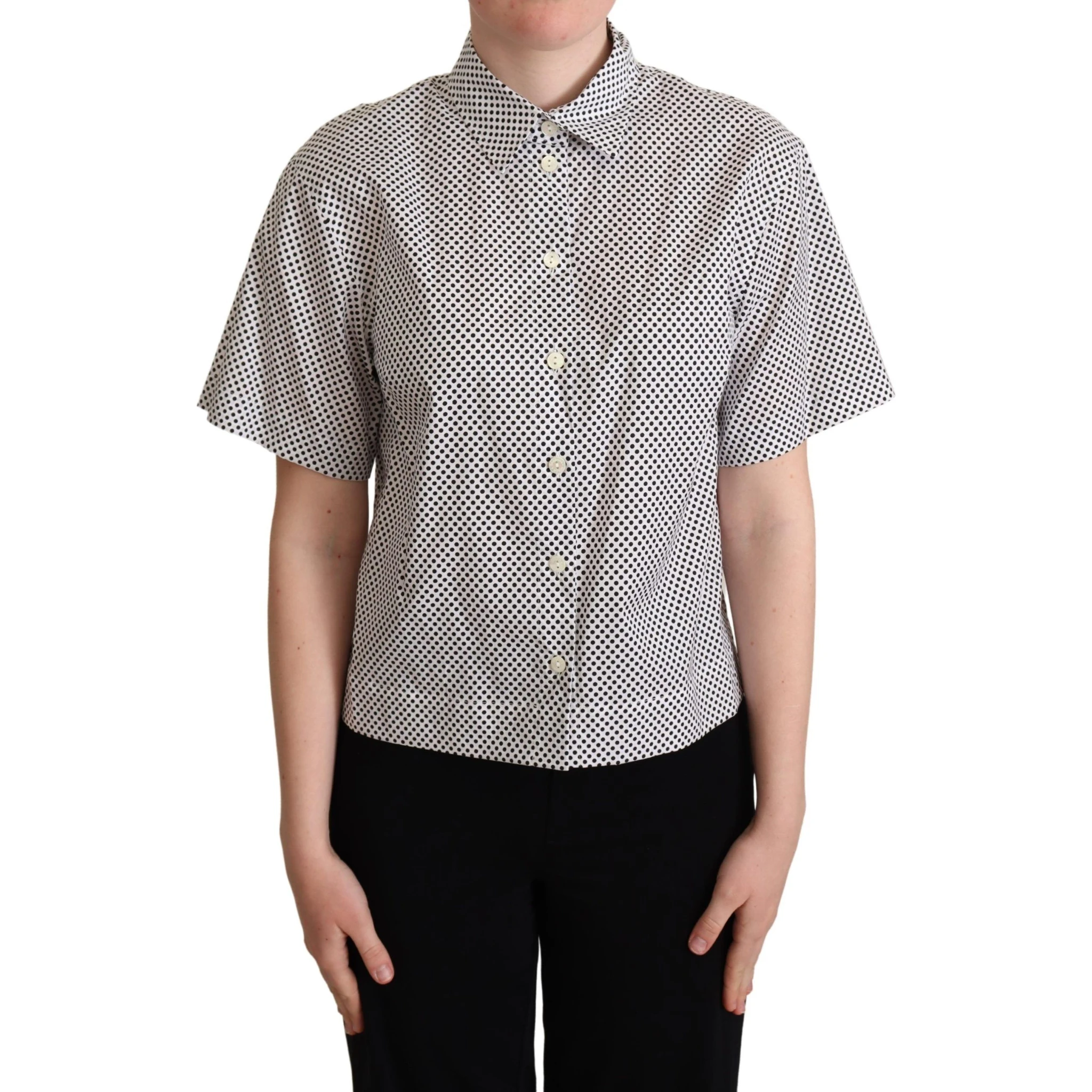 Black Polka Dot Collared Shirt White