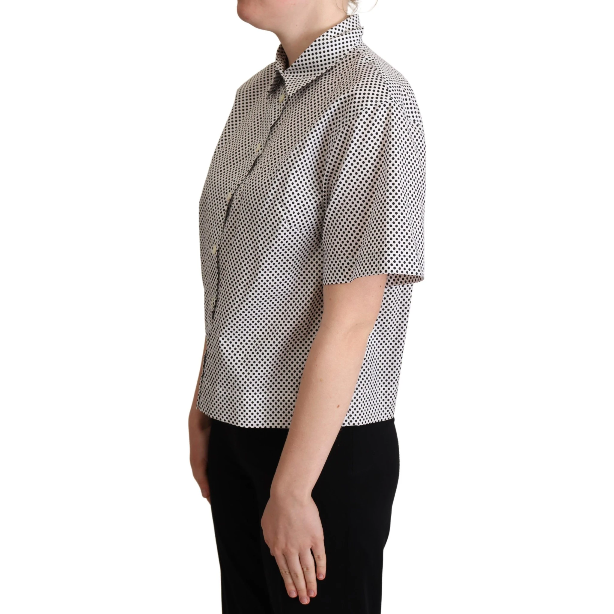 Black Polka Dot Collared Shirt White