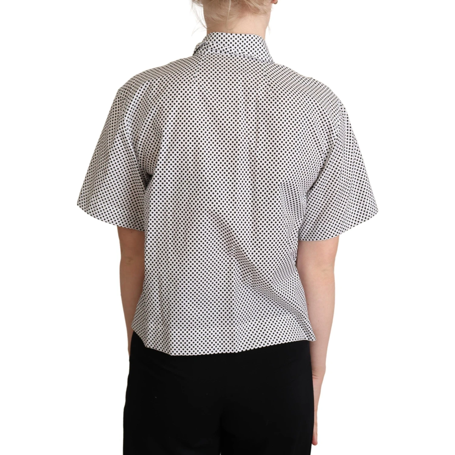 Black Polka Dot Collared Shirt White