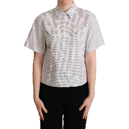 White Gray Polka Dots Collared Button Shirt