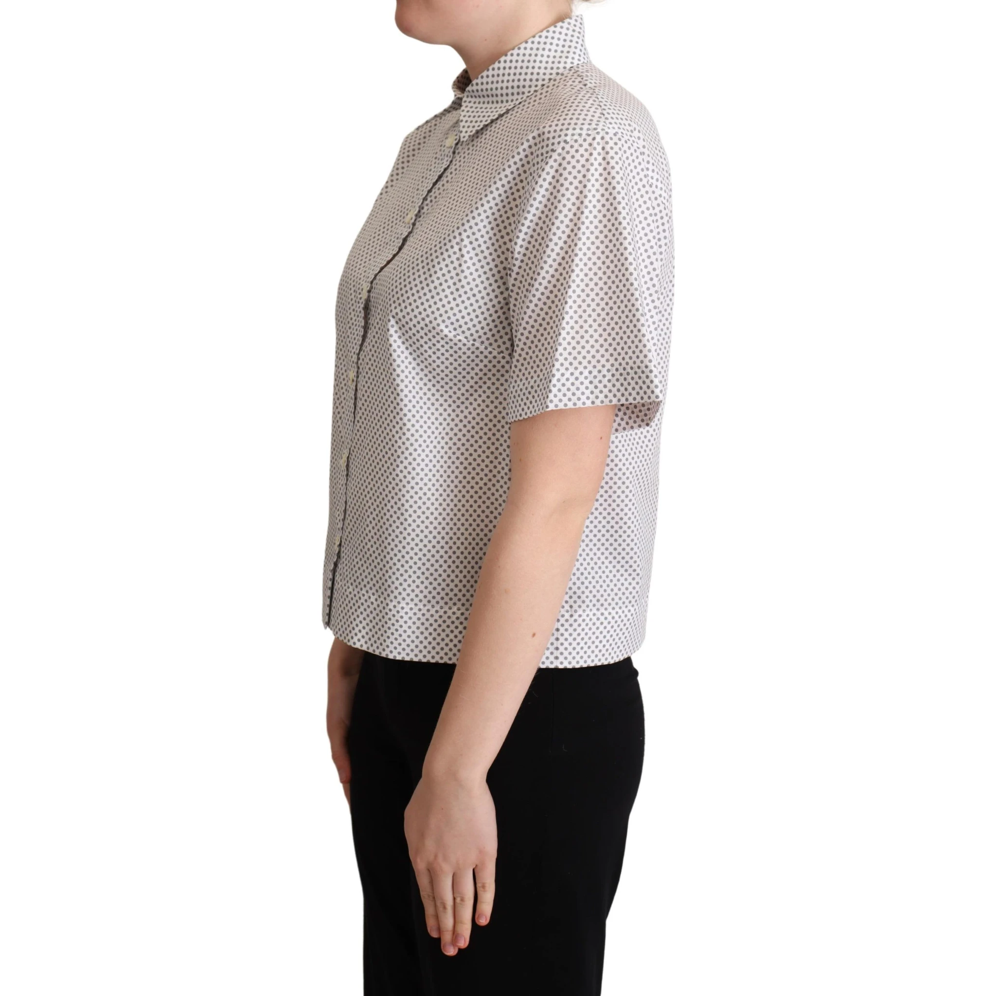 White Gray Polka Dots Collared Button Shirt