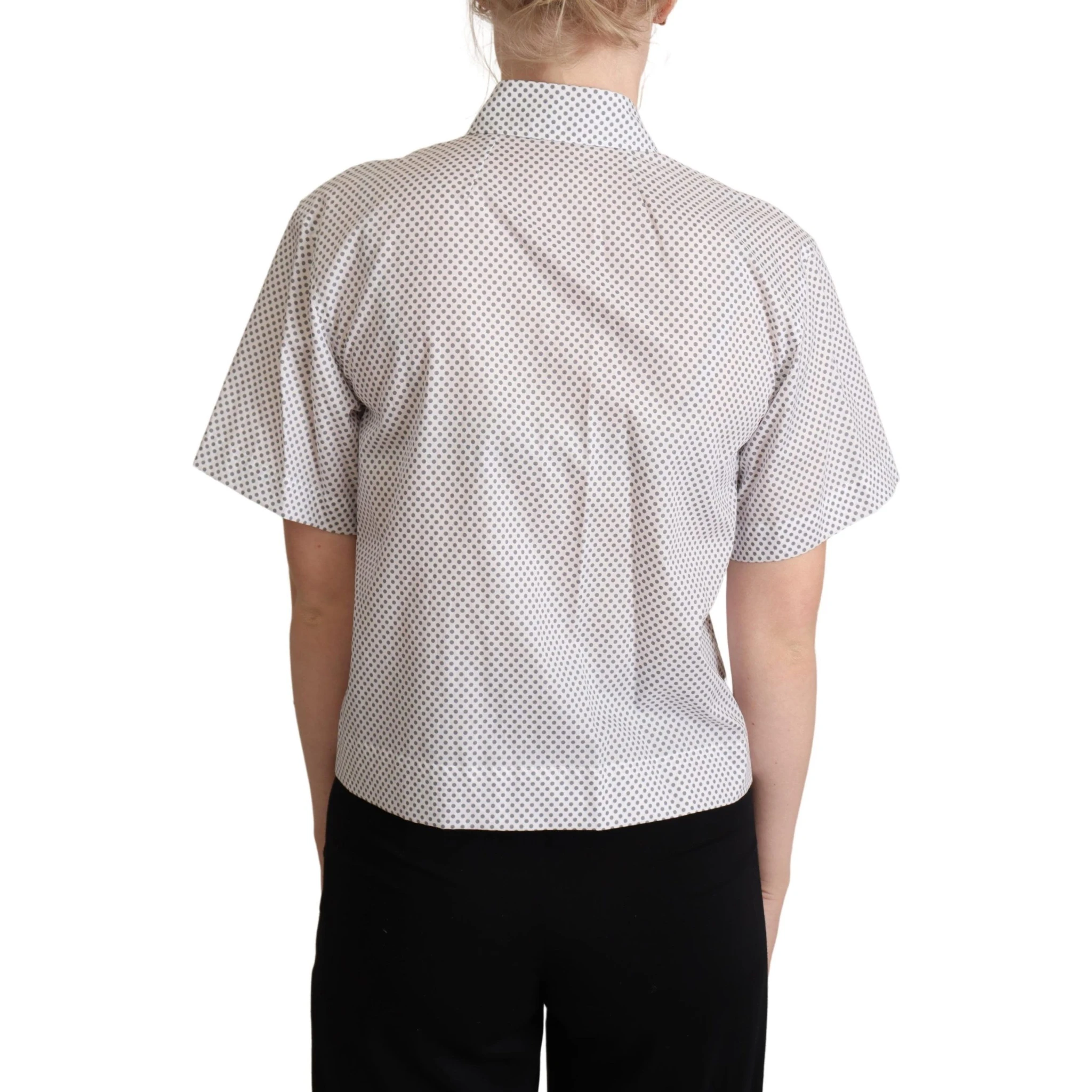 White Gray Polka Dots Collared Button Shirt