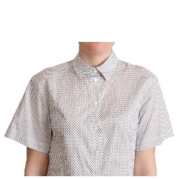 White Gray Polka Dots Collared Button Shirt